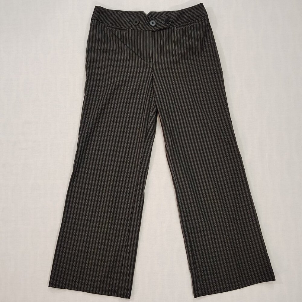 Ann Taylor Loft Julie Trouser Dress Pants Womens Size 6 Pinstripe Wide Leg Black